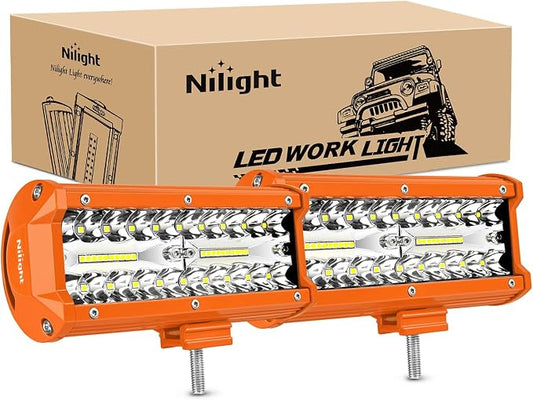 Nilight LED Light Bar 2PC 6.5Inch 120W Flood Spot Combo Triple Row Driving Lamp Roof Bumper Off Road Work Lights for Van Camper Wagon Car Pickup Golf Cart ATV UTV SUV Truck Boat 4x4