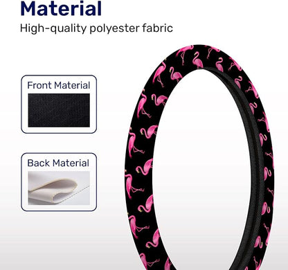 GENANY Pink Flamingo Steering Wheel Cover, Non Slip Polyester Car Wheel Protector for Car SUV Truck, Universal 15 Inch