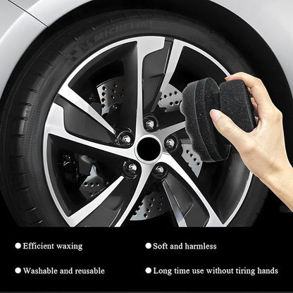 KVAEY 3 PCS Tire Dressing Applicator Pads, Reusable Hex Grip Tire Shine Applicator Polishing Sponge Pads, Wheel Tire Shine Detailing Foam for Most Vehicles, Car Accessories (Black+Blue+Red, 4.33")