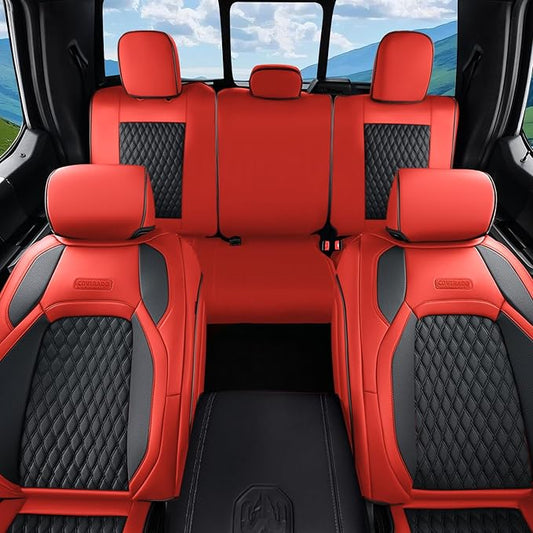 Coverado Dodge Ram Seat Covers Fullset, Full Coverage Leather Car Seat Covers Waterproof for Dodge RAM 1500 Compatible with 2010-2023 2500 3500 Dodge RAM, Red