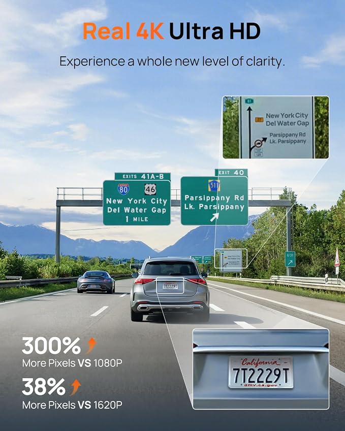 70mai M310 Plus 4K Dash Cam Front with Night Vision, 140° Wide Angle Dash Camera for Cars, WiFi Dashcam with App, Parking Mode, G-Sensor, Loop Recording, Voice Control, Easy Install Car Camera