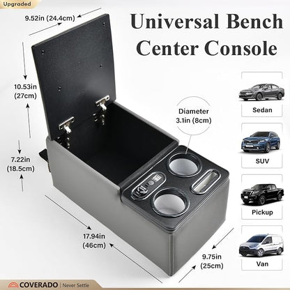 Coverado Car Center Console, Universal Bench Seat Consoles, Truck Center Console Automotive Center Console, Back Seat Organizer With Cup Holder+Phone Holder, Central Armrest Storage Box (Update, Gray)