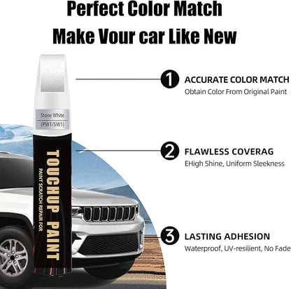 Stone White(PW1/SW1) Car Paint Touch Up Pen Compatible with JEEP, 2-In-1 Color Accurate Touch Up Car Scratch Repair Paint Match JEEP Series Automotive Scratch Remover for Nicks & Chips Repair