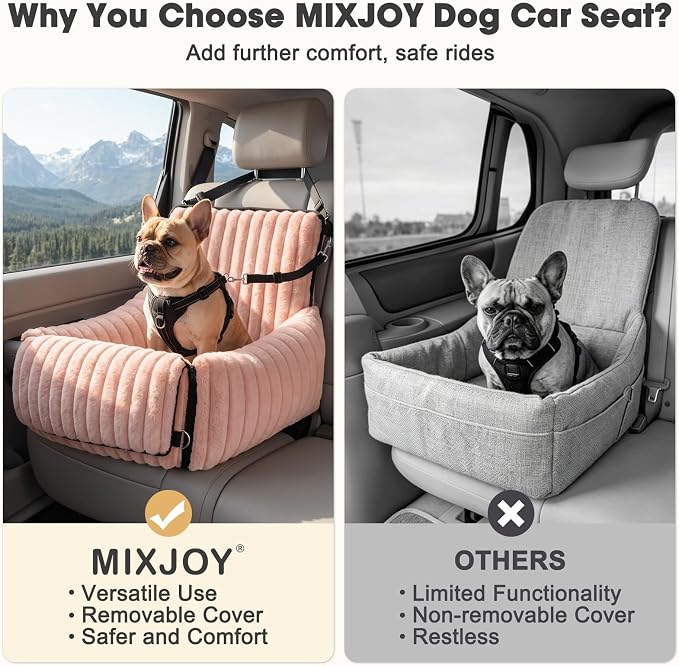 MIXJOY Dog Car Seat for Small/Medium Dogs up to 25 lbs, Multi-Functional Dog Carrier for Car with Detachable Washable Cover, Pet Travel Bed with Clip-On Safety Leash, Pink