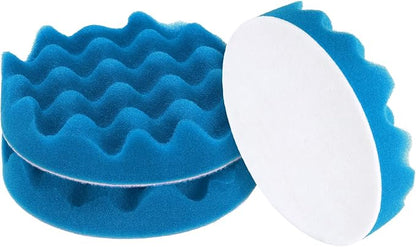 HARFINGTON 3pcs Buffing Sponge Pads 5" Polishing Wheel Waffle Finishing Grip Pad Car Buffer Polisher with Hook and Loop Back for Car Detailing Polishing Waxing, Blue