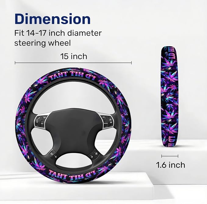 GENANY Green Leaf Steering Wheel Cover, Non Slip Polyester Car Wheel Protector for Car SUV Truck, Universal 15 Inch