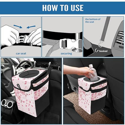 Car Trash Can – Multi-Purpose, Lightweight and Portable with Durable Water-Resistant Coating, No Installation Required, Practical and Ample Capacity, Variety of Colors.Cherry Blossom Pattern