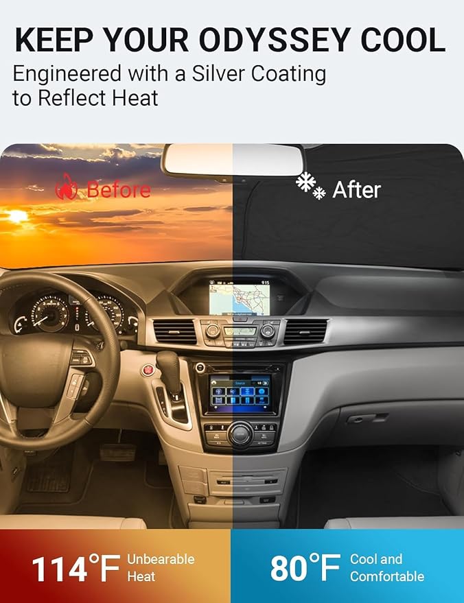 Proadsy 2026 Upgrade Front Windshield Sun Shade Foldable Sunshade Protector Custom Fit 2011-2017 Honda Odyssey Mini Van Accessories