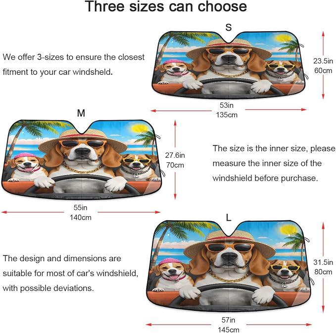 Funny Dogs Palm Tree Summer Car Windshield Sun Shade for Car Auto SUV Truck Foldable Front Window Sunshade Sun Visor Protector Block UV Rays Reflect Heat, 55" x 28"