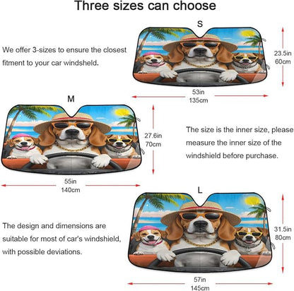 Funny Dogs Palm Tree Summer Car Windshield Sun Shade for Car Auto SUV Truck Foldable Front Window Sunshade Sun Visor Protector Block UV Rays Reflect Heat, 55" x 28"