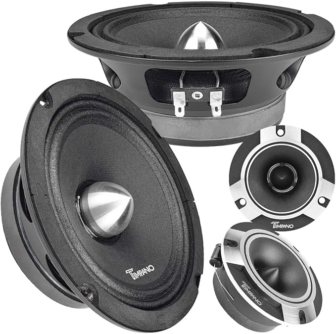 Timpano 1600 Watts Bundle 2X 6.5 Midrange Speakers TPT-MR6-4 Bullet 500 Watts, 4 Ohm + 2X Super Tweeters TPT-ST2 Chrome for Car Audio Systems (2 Speakers, 2 Tweeters)