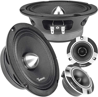 Timpano 1600 Watts Bundle 2X 6.5 Midrange Speakers TPT-MR6-4 Bullet 500 Watts, 4 Ohm + 2X Super Tweeters TPT-ST2 Chrome for Car Audio Systems (2 Speakers, 2 Tweeters)