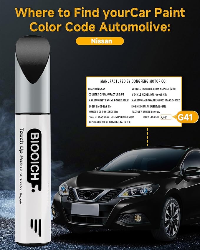 Touch Up Paint Pen Exact Color Match Car Chip and Scratch Repair (for Nissan, Black/Magnetic Black Pearl(G41))
