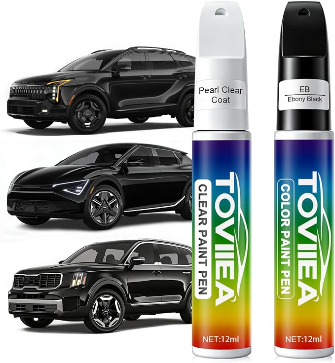 Ebony Black(EB) Touch Up Paint Compatible with KIA,2-In-1 Car Scratch Remover Pen,Car Paint Scratch Repair Kit for Scratches,Chips & Nicks,2-PCS SET