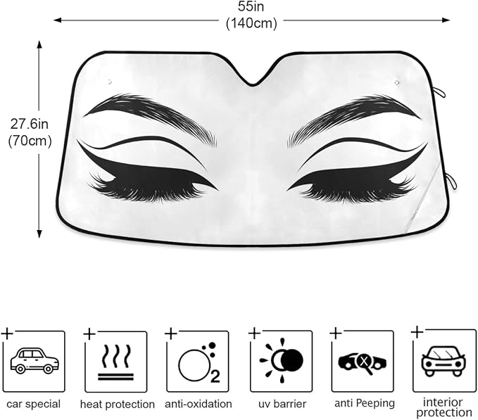 Women Eyes Eyelash Car Windshield Sun Shade Foldable UV Ray Sun Visor Protector Sunshade to Keep Your Vehicle Cool (55" x 27.6")