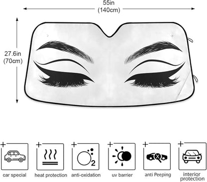 Women Eyes Eyelash Car Windshield Sun Shade Foldable UV Ray Sun Visor Protector Sunshade to Keep Your Vehicle Cool (55" x 27.6")