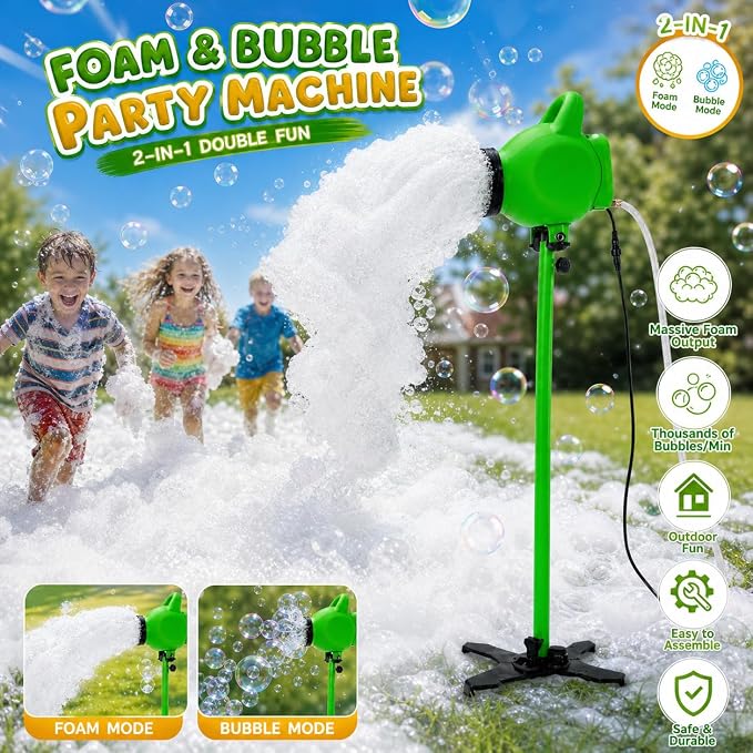 PILIN 800W Bubble Machine for Party Pool Foam Cannon Outdoor Heavy Foam Machine with Water Tank,2 Foam Powder for Gatherings, Holiday Celebrations, Party
