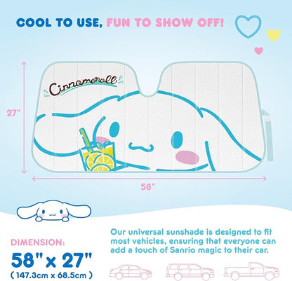 Carbella Cinnamoroll Car Windshield Sun Shade, Official Sanrio Accordion Style Sunshade for Car Window, Cute Kawaii Car Sun Shade Windshield, Cinnamoroll Car Accessories for Women (Lemon Chill)