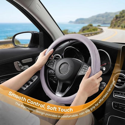Zpana Car Steering Wheel Cover, 14.5-15" Breathable Soft Leather Vehicle Steering Wheel Protector with Anti-Slip Lining, Comfortable Auto Interior Decoration Accessories, Universal Fit (Purple)