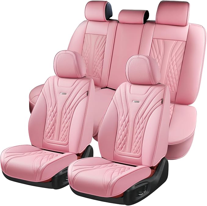 Coverado Car Seat Covers Full Set, Automotive Front and Rear Seat Covers with Backrest, Nappa Leather Car Seat Protectors Waterproof, Universal for Most Vehicles