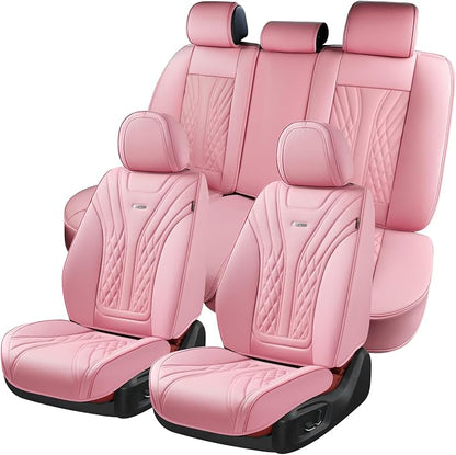 Coverado Car Seat Covers Full Set, Automotive Front and Rear Seat Covers with Backrest, Nappa Leather Car Seat Protectors Waterproof, Universal for Most Vehicles