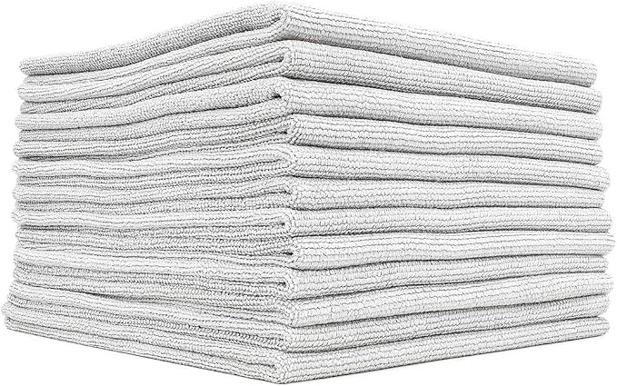 The Rag Company - The Edgeless Pearl - Professional Microfiber Detailing Towel for Ceramic Coating, Leveling & Sealant Removal, Scratch-Free & Tagless, 320gsm, 16x16 inches, Ice Grey - 12-Pack