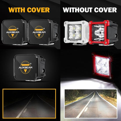 Auxbeam FA Series Black Protective Light Covers, 3 Inch Off-Road LED Pod Light Lens Cap, Dust Impact Shield & Street Compliant, Polycarbonate Plastic, Snap-on Design, 2 Packs