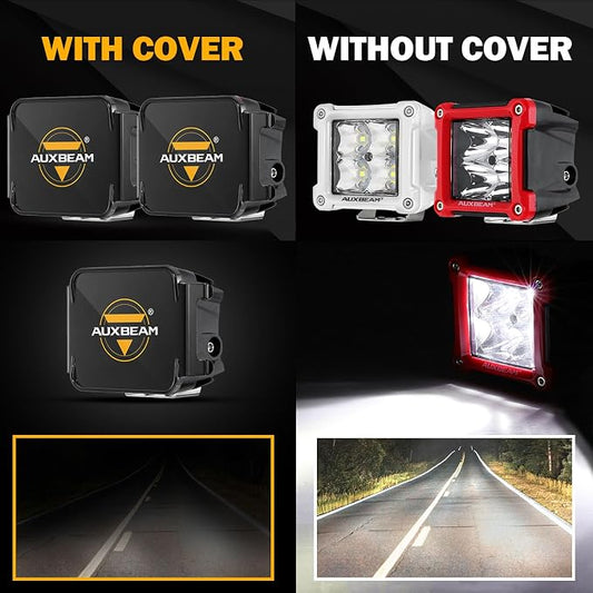 Auxbeam FA Series Black Protective Light Covers, 3 Inch Off-Road LED Pod Light Lens Cap, Dust Impact Shield & Street Compliant, Polycarbonate Plastic, Snap-on Design, 2 Packs