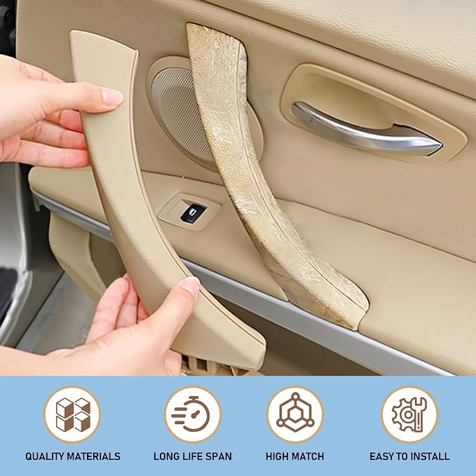 Compatible with BMW 3 Series Door Handle Replacement E90/E91/E92/E93 2004-2011,6PCS Left and Right Passenger Interior Door Pull Handle Set for BMW 318i,320i,323i,325i,328i,330i,335i(Beige)