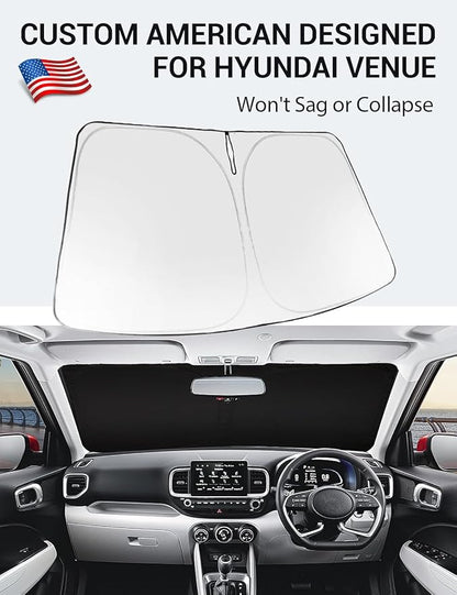 Proadsy Windshield Sun Shade Custom Fit 2020-2023 2024 2025 2026 Hyundai Venue Foldable Front Sunshade Protector Sun Visor Blocks UV Rays Keep Car Cooler