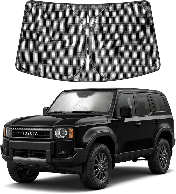 Proadsy Windshield Sun Shade Custom Fit Toyota Land Cruiser 2024-2026 Ice Crystal Black Front Window Sunshade UV and Heat Blocker Foldable Visor Keeps Car Cooler for Summer Parking and Daily Use