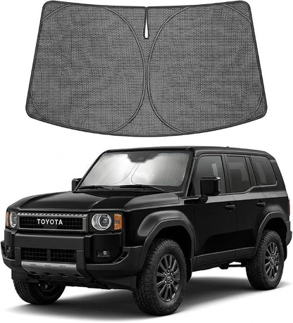 Proadsy Windshield Sun Shade Custom Fit Toyota Land Cruiser 2024-2026 Ice Crystal Black Front Window Sunshade UV and Heat Blocker Foldable Visor Keeps Car Cooler for Summer Parking and Daily Use