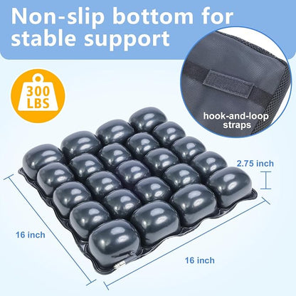 Inflatable Pressure Relief Air Cell Cushion for Wheelchair & Mobility Scooter, Breathable Cooling Seat Cushion for Pain & Sores Relief, Long Sitting, Airplane & Office Use (16" x 16")