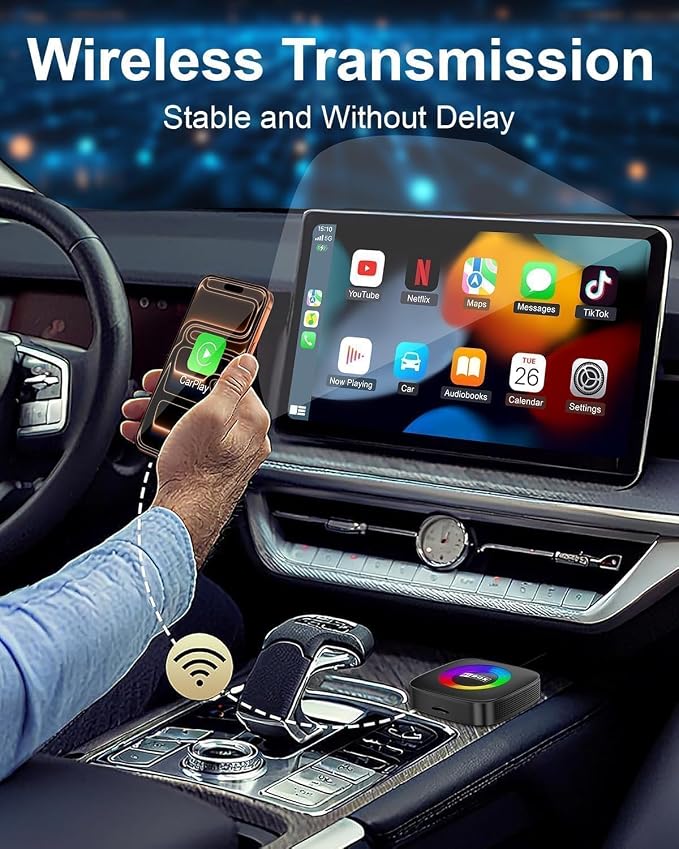 Wireless Carplay Adapter for iPhone Ai Magic Box with Netflix/YouTube Supports TF/Card Dongle Plug and Play Easy Setup Carplay & Android Auto Video Entertainment for iOS 10+