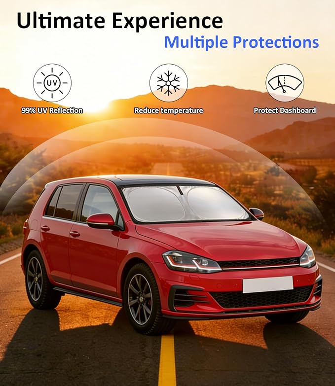 Windshield Sun Shade for 2013-2018 Volkswagen Golf Mk7 Accessories | Front Window Sun Visor Protector & Heat Shield, 240T Sunshade Protection Blocks UV Rays Keep Your Car Cooler