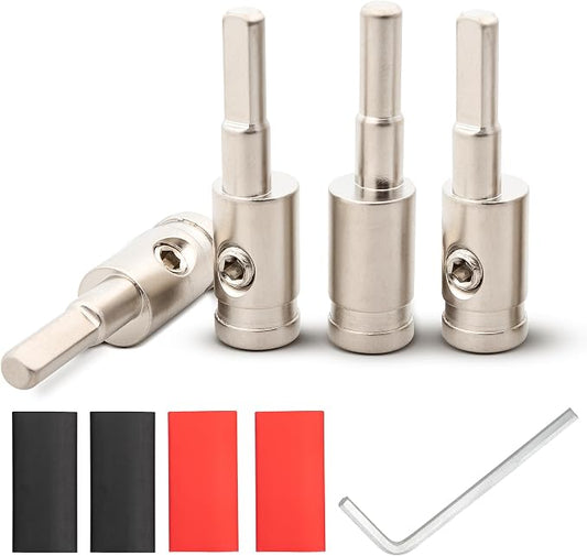 NuIth Amp Input Reducer 8 Gauge to 10 Gauge, 4PCS Car Audio Amplifier Wire Terminal Connectors Brass with Heat Shrink Tubing Allen Key for Amp Input, AWG Pin Power & Ground Connection