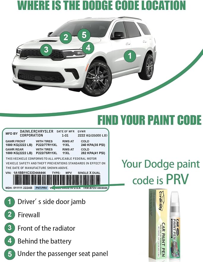 Triple Nickel(PSE/SSE) Touch Up Paint Pen for Dodge,Car Paint Scratch Repair Pen Quick and Easy Fix Auto Paint Scratch