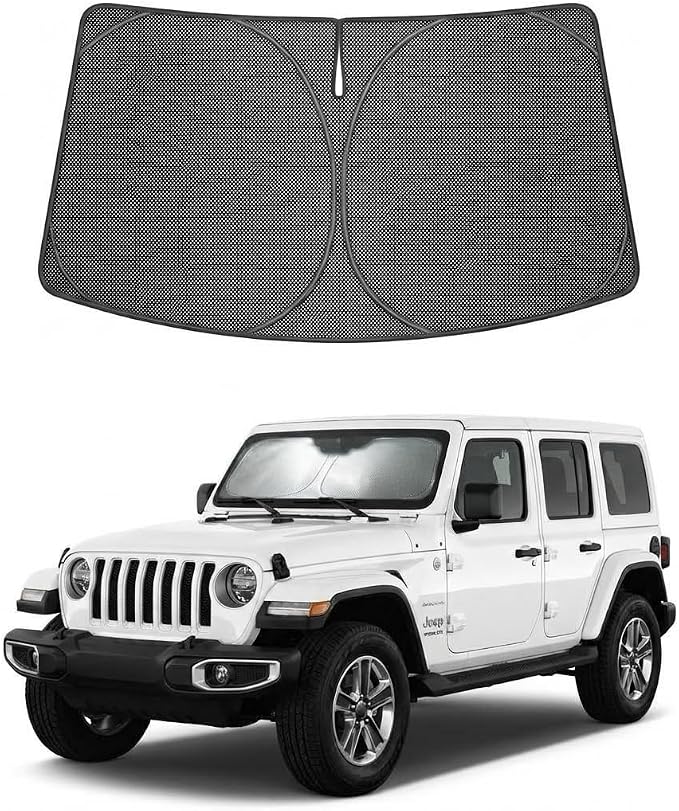 Proadsy Windshield Sun Shade for Jeep Wrangler 2018-2026 & Gladiator 2020-2026 Ice Crystal Black Front Window Sunshade UV and Heat Blocker Keeps Car Cooler for Summer Parking and Daily Use