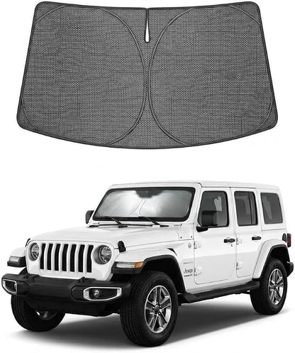 Proadsy Windshield Sun Shade for Jeep Wrangler 2018-2026 & Gladiator 2020-2026 Ice Crystal Black Front Window Sunshade UV and Heat Blocker Keeps Car Cooler for Summer Parking and Daily Use