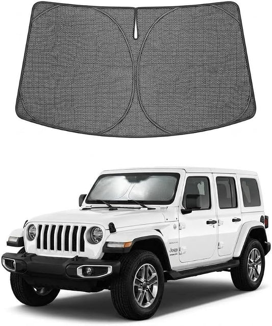 Proadsy Windshield Sun Shade for Jeep Wrangler 2018-2026 & Gladiator 2020-2026 Ice Crystal Black Front Window Sunshade UV and Heat Blocker Keeps Car Cooler for Summer Parking and Daily Use