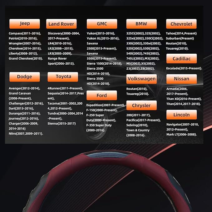 Breathable Leather Steering Wheel Cover with Non-Slip Grip for Enhanced Comfort - Designed for 15.35-16.14Inch Wheels on Pickup Trucks & Large SUVs. (15.74-inch red)