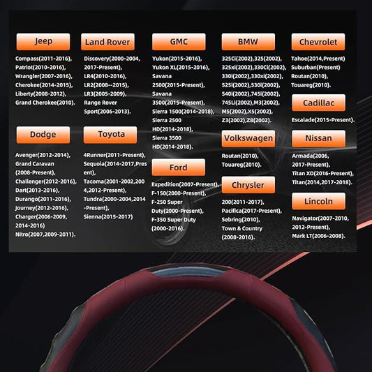 Breathable Leather Steering Wheel Cover with Non-Slip Grip for Enhanced Comfort - Designed for 15.35-16.14Inch Wheels on Pickup Trucks & Large SUVs. (15.74-inch red)