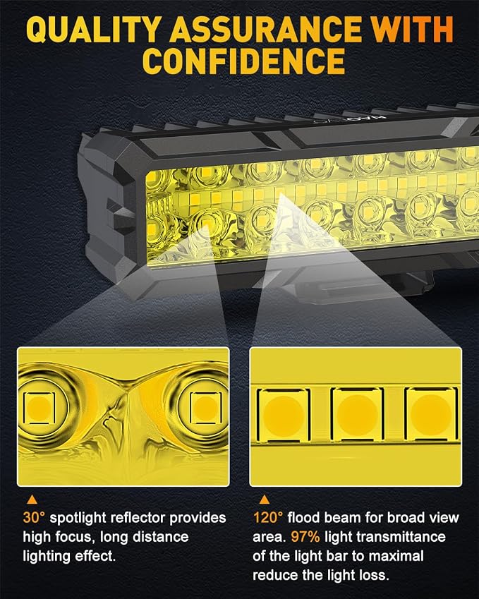 NAOEVO 6 Inch LED Light Bar, 50W 4000LM LED Off Road/Fog/Driving Lights, Spot & Flood Combo for Trucks, Cars, Boat, ATV, UTV, 2 Pcs (Yellow&Green)