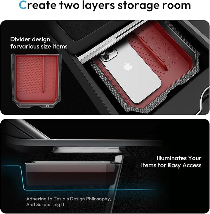 XINTUO Center Console Organizer Tray for Tesla Model Y Juniper 2025-2026 & Model 3 Highland 2024-2026 [Premium PC + Silent Silicone Liner] Cup Holder for Tesla Model Y Juniper Accessories