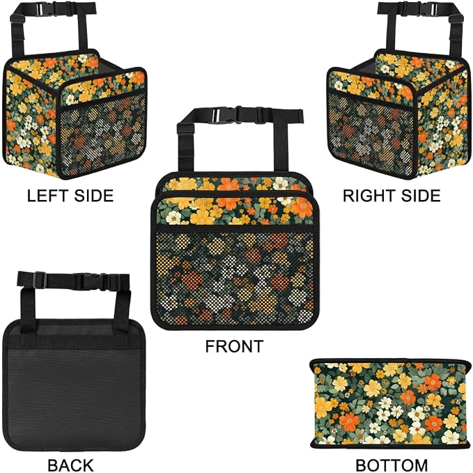 Car Backseat Organizer, PU Leather Back of Seat Cars Hanging Organizer with Pockets Leakproof Car Garbage Bag Hanging Cars Seat Storage Box Travel Accessories Foldable (Flowers Green)