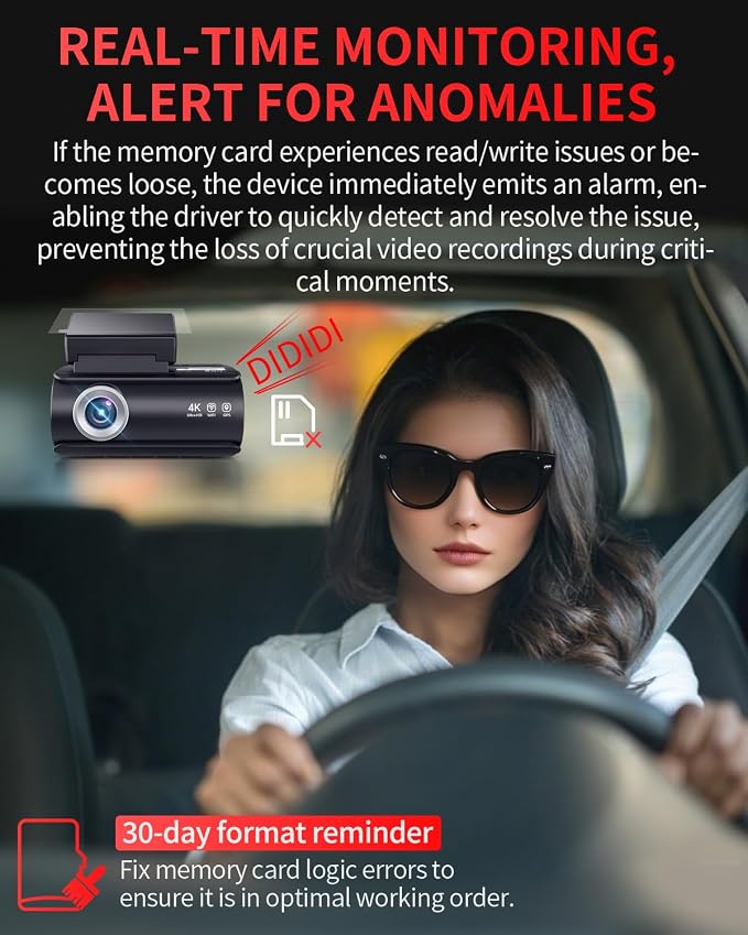 Dash Cam Front and Rear, 4K Full HD Dual Dash Camera for Cars, Built-in Memory Card Monitoring, 64GB Card, 5G WiFi GPS, Car Camera with 3" IPS Screen, 2160P Night Vision, 24H Parking Monitor