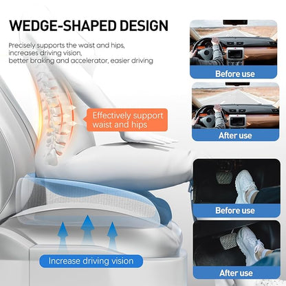 Adult Car Booster Seat Cushion - Memory Foam Car Seat Wedge Cushion - Coccyx Cushion for Tailbone Pain - Driver Seat 3 Inch Height Boost Cushion - for Cars, Trucks, Home & Office Chairs, Grey