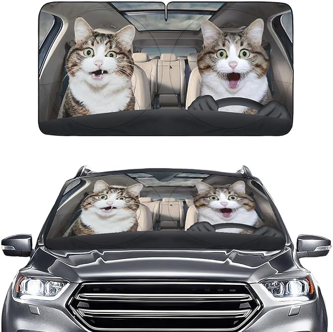GENANY Naughty Cat Sun Shade for Car SUV Truck (64x32 Inches), Automobile Sunshade, Protector Blocks UV, Car Accessories, Auto Decor