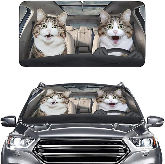 GENANY Naughty Cat Sun Shade for Car SUV Truck (64x32 Inches), Automobile Sunshade, Protector Blocks UV, Car Accessories, Auto Decor
