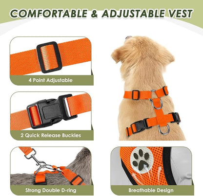 Lukovee Dog Car Harness Seat Belt, Adjustable Mesh Breathable Vest with Elastic Bungee Tether, Soft Padded 2-in-1 Safety Car Harness Seatbelt for Small Medium Large Dogs (Orange,XS)
